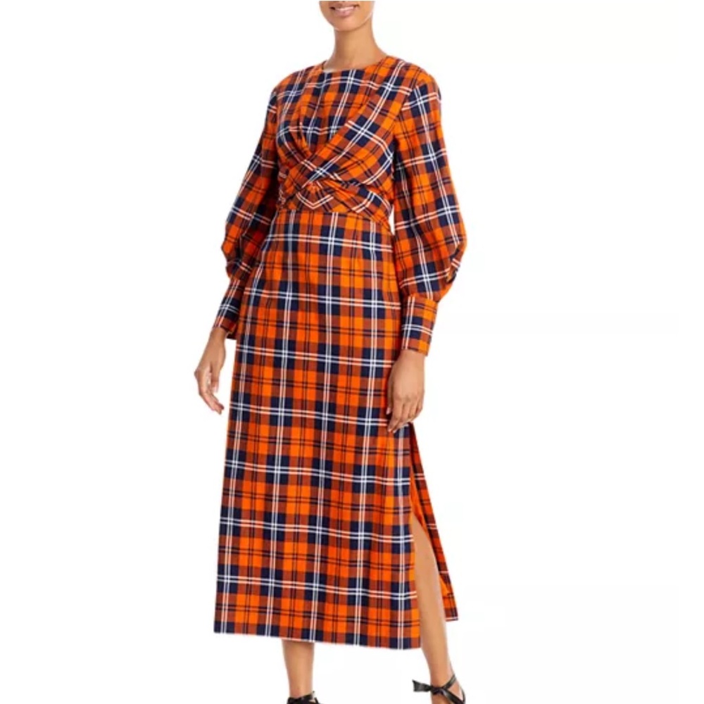 Stays Orange Plaid Long Sleeve Dress